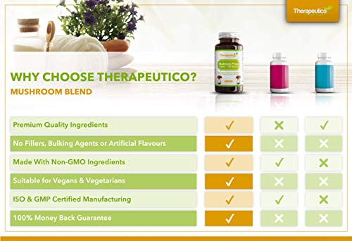 Organic Mushroom Blend | Chaga, Lions Mane, Cordyceps, Reishi, Ginger & Turmeric | 60 Veg Caps | Made in UK | Mushroom Complex | No Fillers, Additives | Vegan | NEW IMPROVED FORMULA