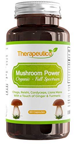 Organic Mushroom Blend | Chaga, Lions Mane, Cordyceps, Reishi, Ginger & Turmeric | 60 Veg Caps | Made in UK | Mushroom Complex | No Fillers, Additives | Vegan | NEW IMPROVED FORMULA