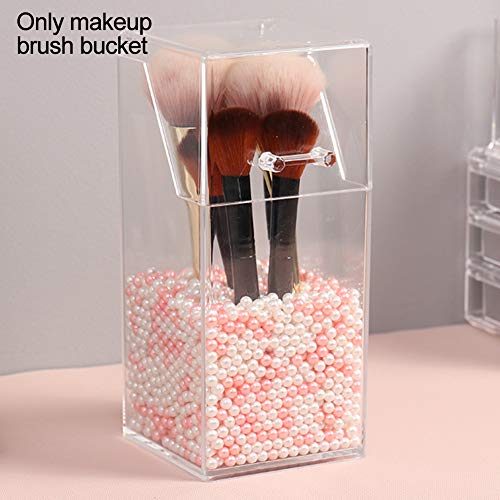 Organizador de maquillaje de acrílico transparente, caja de almacenamiento de cosméticos de baño con perla blanca gratis, No nulo, como se muestra en la imagen, type#b