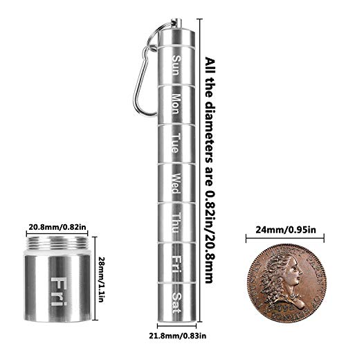 Organizador de píldoras, semanal, de viaje, 7 días, soporte de píldoras, de aluminio, 7 compartimentos, para pastillas, para viaje, organizador semanal