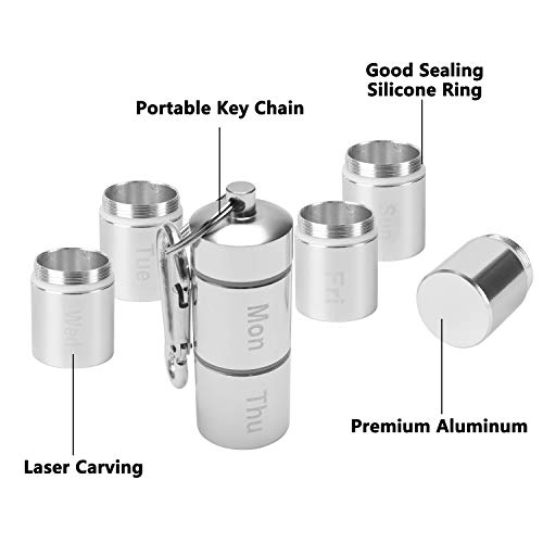 Organizador de píldoras, semanal, de viaje, 7 días, soporte de píldoras, de aluminio, 7 compartimentos, para pastillas, para viaje, organizador semanal