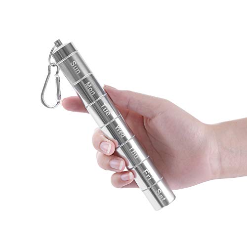 Organizador de píldoras, semanal, de viaje, 7 días, soporte de píldoras, de aluminio, 7 compartimentos, para pastillas, para viaje, organizador semanal