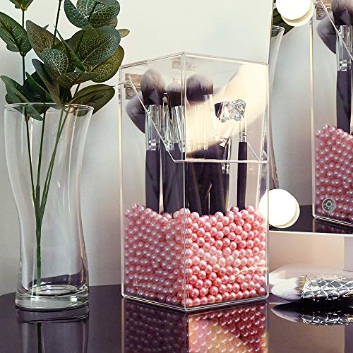 Organizador de pincel para maquillaje,organizadores acrílicos Dolovemk y caja a prueba de polvo Storager,organizador de maquillaje acrílico con tapa,para tocadores y baños,con perla blanco