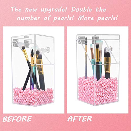 Organizador de pincel para maquillaje,organizadores acrílicos Dolovemk y caja a prueba de polvo Storager,organizador de maquillaje acrílico con tapa,para tocadores y baños,con perla blanco