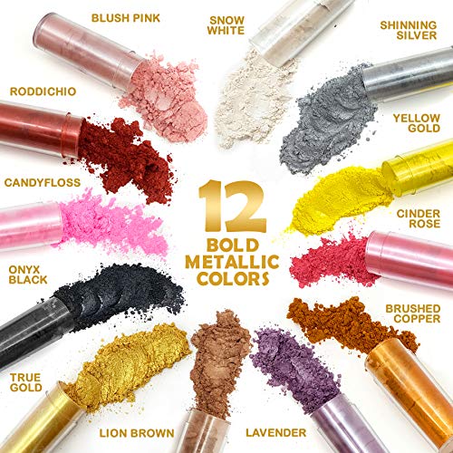 Original Stationery Pigmento Perlado de Mica en Polvo 12 Increíbles Colores Metálicos en Set de Regalo- Fabricación de Jabón, Slime, Bombas de Baño, Maquillaje, Uñas, Resina Epoxi, etc