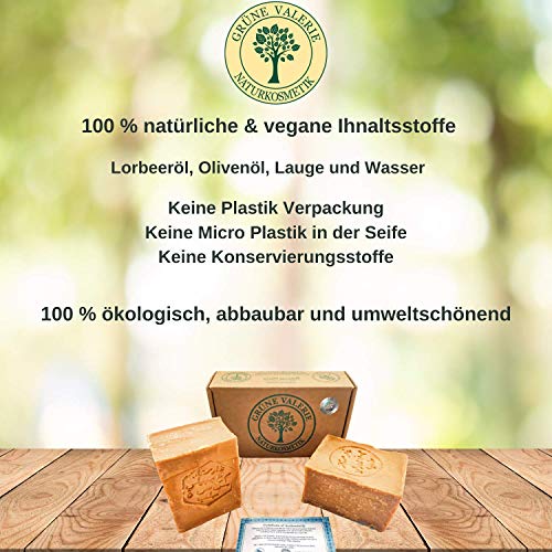 Originale Aleppo Seife® 2 x 200g mit 80% Olivenöl 20% Lorbeeröl - PH Wert 8 - Detox Eigenschaften - veganes Naturprodukt - Handarbeit - über 6 Jahre gereift!