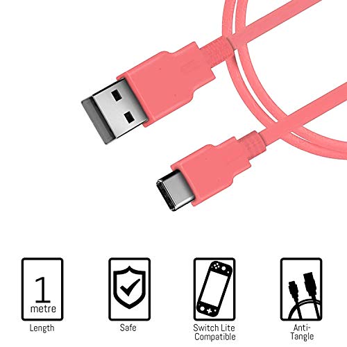 Orzly Accesorios para Nintendo Switch Lite – Pack Incluye: Protectores de Pantalla & Funda para Switch Lite Consola, Funda Comfort Grip, Cable USB, Auriculares y más. (Coral)