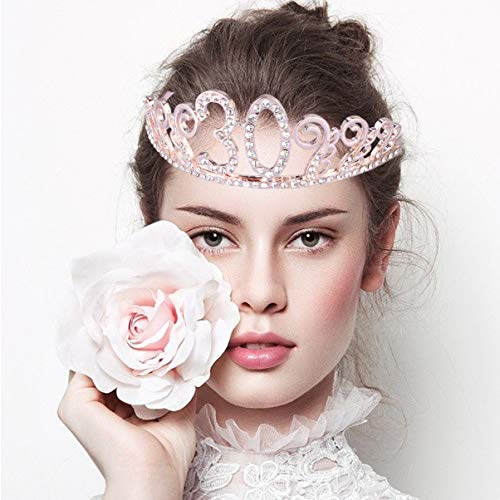 OSALADI Feliz Cumpleaños Tiara Tiara de Diamantes de Imitación de Cristal Princesa/Reina Corona de Cristal con Peine para El 30 Cumpleaños de Las Mujeres Niña