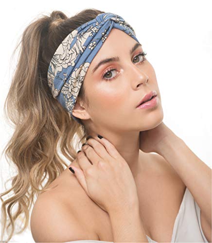 Osattia 4 Piezas Boho Diademas Cruzadas Con Nudos Para Mujer Turbante Bohemia Elástica De Estampado De Flores Cinta Para El Pelo