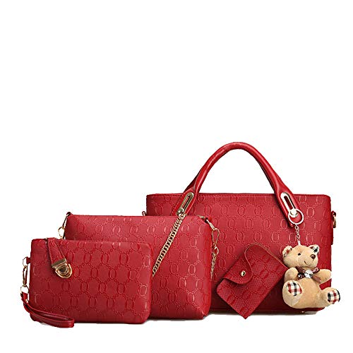 Oso bolso de cuatro piezas madre bolso de moda creativo vino rojo
