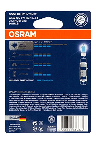 Osram 2825HCBI-02B Lámpara halógena Cool Blue Intense W5W, Luz de Posición y de Matrícula,12 V, Ampolla Doble