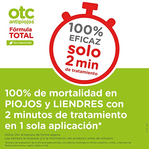 OTC Antipiojos Fórmula Total - Pediculicida Sin Insecticida para Eliminar Piojos y Liendres en 2 minutos, incluye Gorro + Lendrera - 125 ml