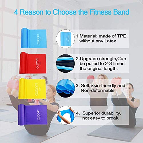 Oudort Bandas Elásticas Musculacion, Set de 4 1.8M Bandas de Resistencia Fitness sin Látex con Anclaje Puerta para Hombre, Mujer, Ejercicios de Musculares, Glúteos, Piernas, Fémur y Yoga en Casa y Gym