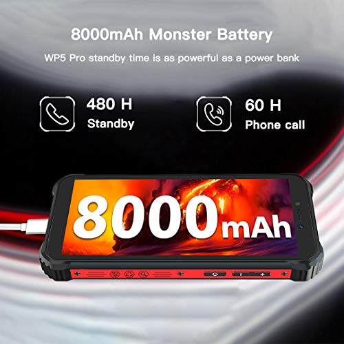OUKITEL WP5 Pro Android 10.0, 4GB RAM+64GB ROM Movil Antigolpes, Batería Grande 8000 mAh Móvil Libre Resistente, 5.5 Pulgadas, Cámara Triple Telefono, Smartphone con 4 Linternas LED Súper Brillantes