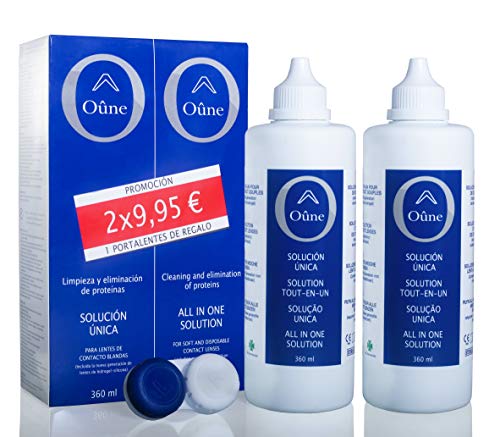 Oune Oune Solución para limpieza y desinfección de lentes de contacto blandas, Pack 2 x 360 ml