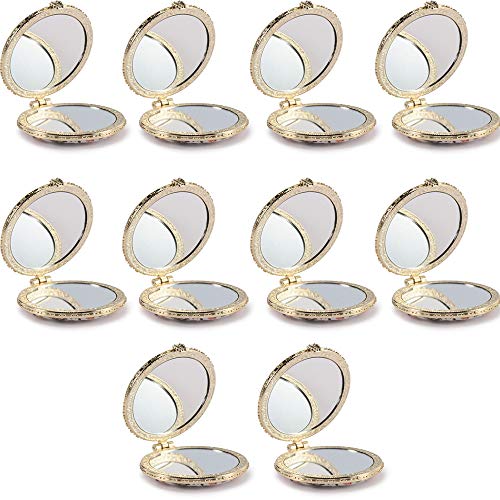 OurLeeme 10 unid Mini Espejo Retro Maquillaje Maquillaje Espejo de Flor de Bolsillo Compacto Portátil de Doble Cara Plegable Espejo Cosmético Regalos Femeninos color al azar (10 PCS)