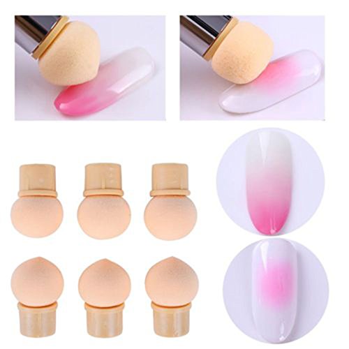 OurLeeme Cepillos para uñas, Nail Art Esponja Cepillo Cabeza 6 UNIDS Reutilizable Nail Art UV Gel Blooming Dotting Pintura Cepillo Esponja Cabezas de repuesto