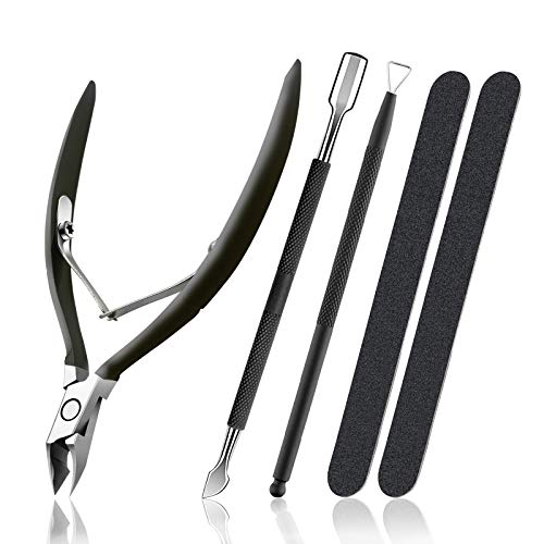 OurTop Pinza de Cutículas con Levantador de Cutícula Removedor, 5PCS Alicate Para Cutículas y Herramienta de cortador de cutículas para las Uñas de Dedos de Manos y Pies