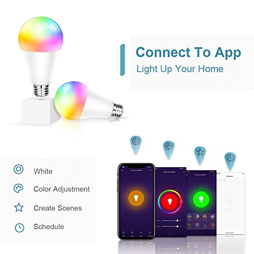 OUSFOT Bombilla LED Colores (2 Pack) Bombilla WiFi Inteligente Multicolor Bombilla Compatible con Alexa Echo Google Home e IFTTT Equivalente RGB 10W 240V [Clase de eficiencia energética A++]
