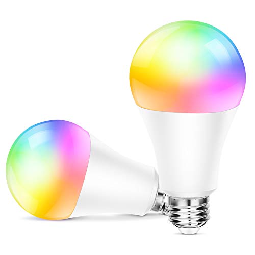 OUSFOT Bombilla LED Colores (2 Pack) Bombilla WiFi Inteligente Multicolor Bombilla Compatible con Alexa Echo Google Home e IFTTT Equivalente RGB 10W 240V [Clase de eficiencia energética A++]