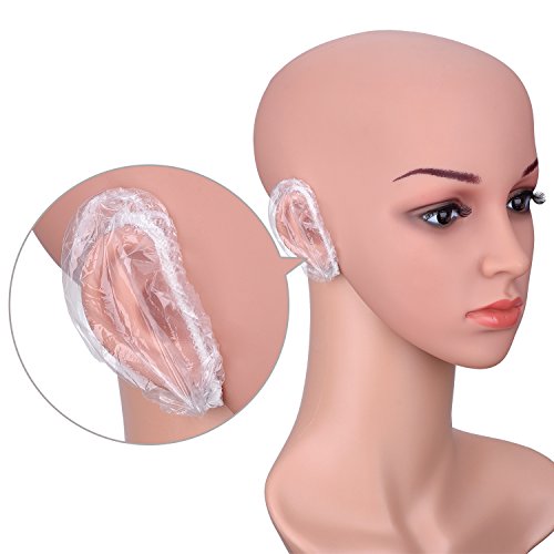 Outus 100 Piezas Protector de Oreja Desechable Transparente Impermeable Cubierta de Oído para Tinte de Pelo, Ducha, Baño