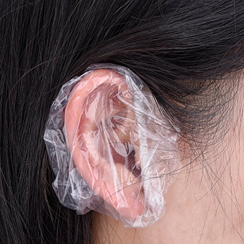 Outus 100 Piezas Protector de Oreja Desechable Transparente Impermeable Cubierta de Oído para Tinte de Pelo, Ducha, Baño