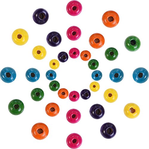 Outus 1000 Piezas Cuentas Redondas de Madera Cuentas de Madera de Colores Surtidos para DIY Fabricación de Joyas, 8 mm, 10 mm y 12 mm