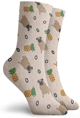 ouyjian Socks Breathable Klnsha7 Primitive Pug and Pineapple Crew Sock Exotic Modern Women & Men Printed Sport Athletic Socks 11.8in