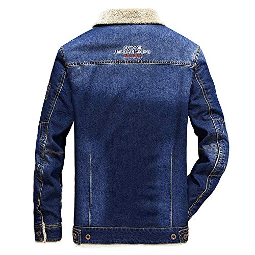 Overdose Chaqueta Vaquera De Los Hombres OtoñO Invierno BotóN De Bolsillo Solapa Chaqueta Vaquera con Capucha Top Abrigo Grueso Ropa De Abrigo (Small, Azul)