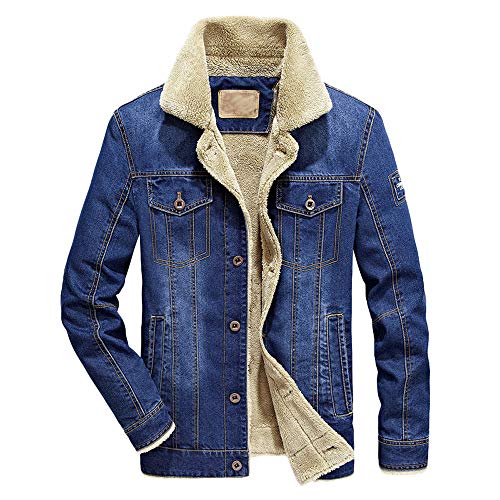 Overdose Chaqueta Vaquera De Los Hombres OtoñO Invierno BotóN De Bolsillo Solapa Chaqueta Vaquera con Capucha Top Abrigo Grueso Ropa De Abrigo (Small, Azul)