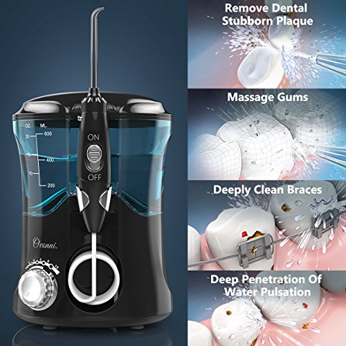Ovonni Irrigador Dental Profesional, 7 Boquillas Intercambiables, 10 Ajustes de Presión, 600 ML de Gran Tanque de Agua, Recomendado por Dentistas y Médicos de Higiene Bucal, Cuidado Familiar
