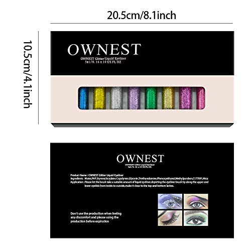 Ownest 10 Colors Liquid Glitter Eyeliner, Sombra de ojos con brillo metálico Shimmer, Sombra de ojos Shimmer Sparkling Eyeliner de larga duración a prueba de agua