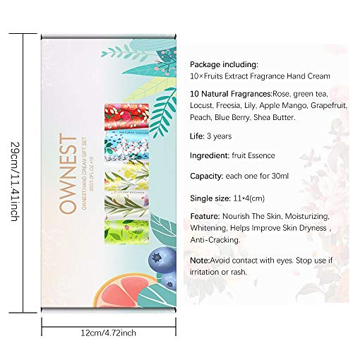 Ownest 10 Pack de extracto de frutas, fragancia, crema para manos, crema hidratante para el cuidado de las manos, juego de regalo de viaje con manteca de karité para hombres y mujeres, 30 ml