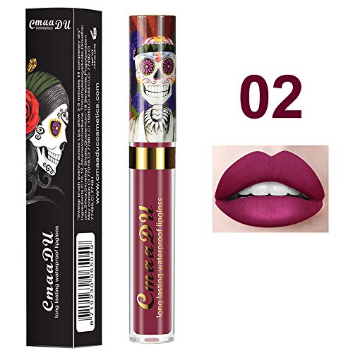 Ownest 6 color del lápiz labial Conjunto, la cara del cráneo terciopelo mate brillo de labios, lápiz labial de larga duración resistente al agua Set-6pcs