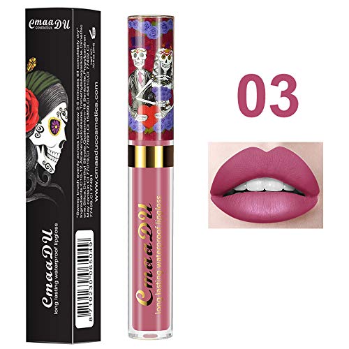 Ownest 6 color del lápiz labial Conjunto, la cara del cráneo terciopelo mate brillo de labios, lápiz labial de larga duración resistente al agua Set-6pcs