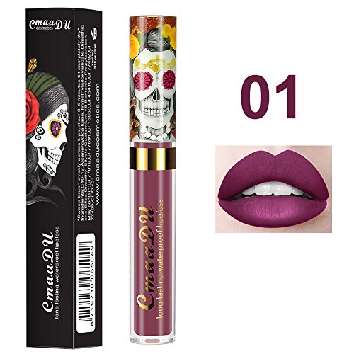 Ownest 6 color del lápiz labial Conjunto, la cara del cráneo terciopelo mate brillo de labios, lápiz labial de larga duración resistente al agua Set-6pcs