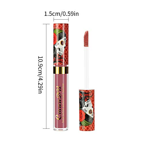 Ownest 6 color del lápiz labial Conjunto, la cara del cráneo terciopelo mate brillo de labios, lápiz labial de larga duración resistente al agua Set-6pcs