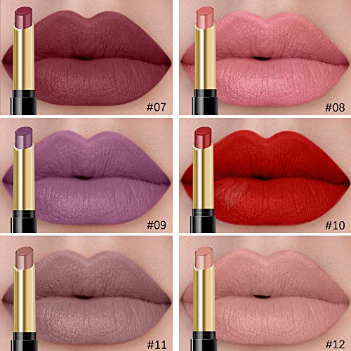 Ownest Matte Lipstick Set, 12PCS Nude Moisturizer Smooth Lipstick, Impermeable líquido Lápiz labial de larga duración Mate Maquillaje Velvet Lip Gloss Cosmético