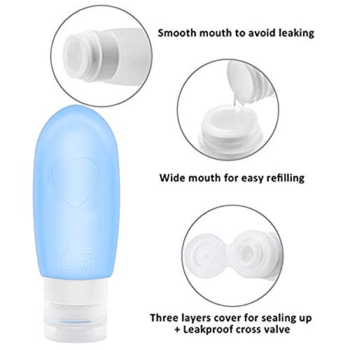 O'woda Set de Botella de Viaje,TSA Aprobado, FDA Certified BPA Free,Rellenable y a Prueba de Fugas Botella de Viaje de Silicona para Crema,Champús,Lociones y Artículos de Tocador(Azul+Rosado)