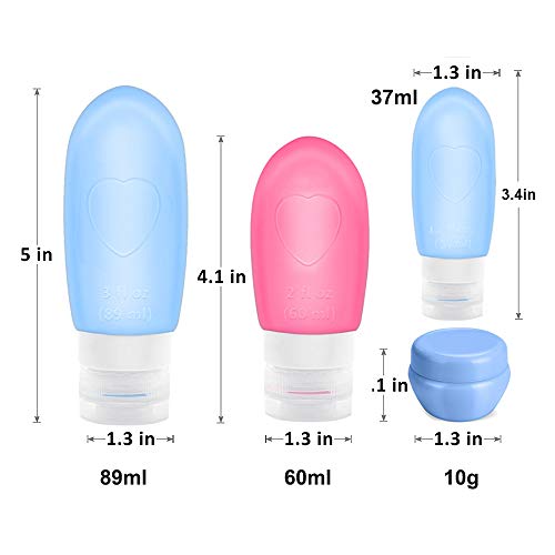 O'woda Set de Botella de Viaje,TSA Aprobado, FDA Certified BPA Free,Rellenable y a Prueba de Fugas Botella de Viaje de Silicona para Crema,Champús,Lociones y Artículos de Tocador(Azul+Rosado)