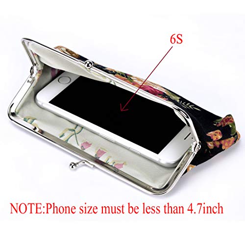 Oyachic 2 Piezas Monedero Mujer Coin Purse Monedero Monedas Vintage Bolso Lienzo Pequeño Kiss Lock Pouch Patrón de Rosa (Polvo + Negro)