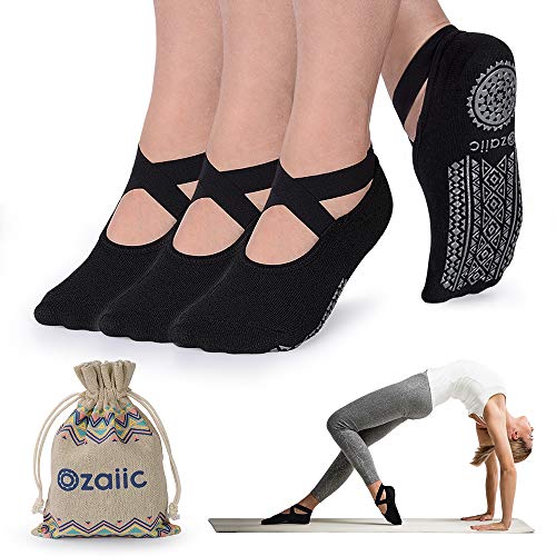 Ozaiic Calcetines Pilates Yoga Antideslizantes, Utilizar para Barre, Yoga, Pilates, Fitness Antideslizantes Calcetines (Negro, M（Mujer35-41)