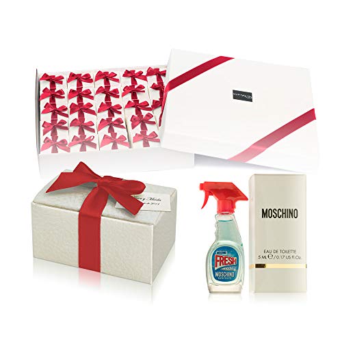 Pack 24 perfumes miniaturas originales de mujer como detalles para bodas colonias Moschino Fresh Eau de toilette 5 ml. personalizados para regalar invitados primera comunión y bautizo