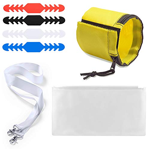 Pack Complementos Mascarilla Natuiahan. Incluye Porta Mascarillas de Muñequera, Funda para Guardar Mascarillas de PVC, 4 Ajustadores Protector de Orejas y Sujeta Mascarillas (Lanyard)