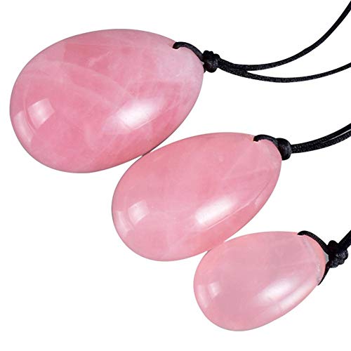 Pack de 4 Yoni Huevos Rosa Cuarzo, Perforado, con unwaxed Cadena, Piedra para Las Mujeres de Masaje para Fortalecer los músculos pélvicos