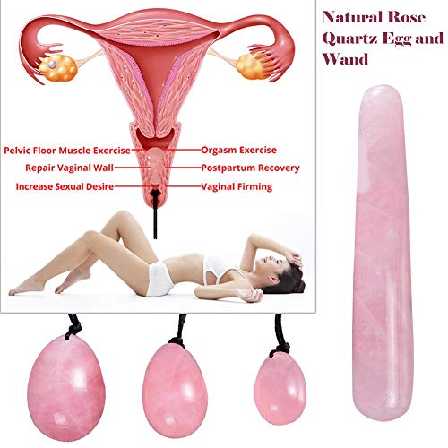 Pack de 4 Yoni Huevos Rosa Cuarzo, Perforado, con unwaxed Cadena, Piedra para Las Mujeres de Masaje para Fortalecer los músculos pélvicos