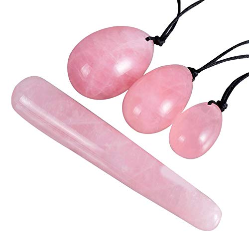 Pack de 4 Yoni Huevos Rosa Cuarzo, Perforado, con unwaxed Cadena, Piedra para Las Mujeres de Masaje para Fortalecer los músculos pélvicos