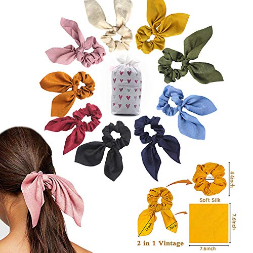 Pack de 9 coleteros elegantes y suaves de chifón con diseño de orejas de conejo, 9 colores