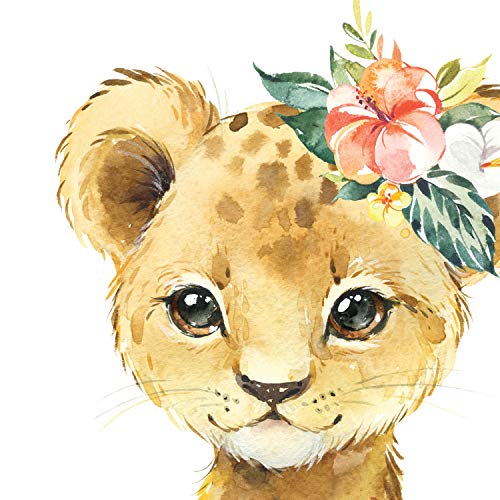 Pack de Cuatro láminas con Ilustraciones de Animales. Posters con imágenes Infantiles de Animales. Leon Alpaca Conejo y Vaca. Tamaño A3 sin Marco