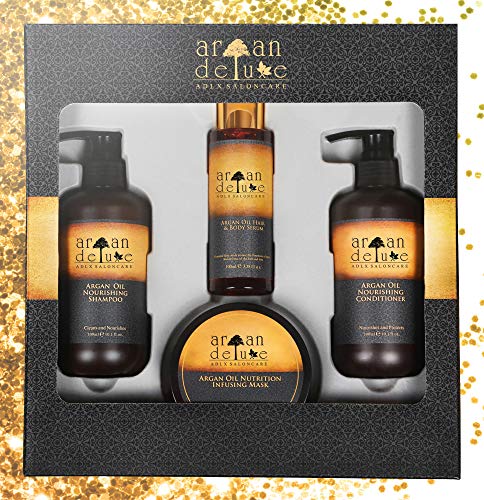 Pack de regalo Argan Deluxe para mujeres – Caja para un lujoso cuidado del cabello con aceite de argán con calidad de peluquería – Regalo de belleza ideal para cumpleaños y para el día de la madre.
